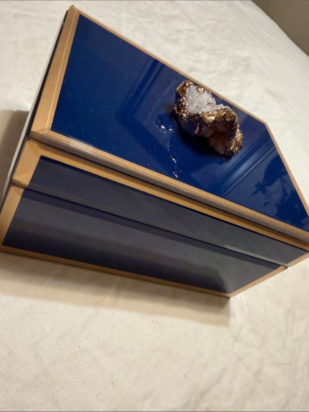 Decorative Blue Lacquered Jewelry Box with Crystal Accent